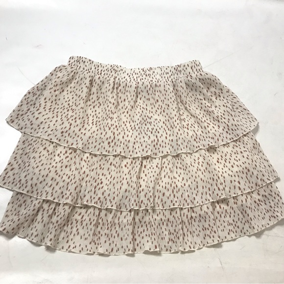 Mittoshop Women Casual Chiffon Mini Skirt Size L Ivory Tiered Short Pull On New - Picture 1 of 7